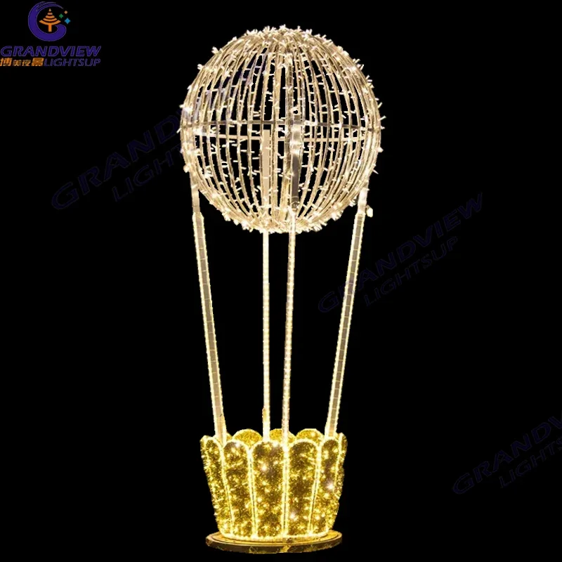 2023 New Design Outdoor Decoration LED 3D Hot Air Balloon Light For Shopping Mall Square