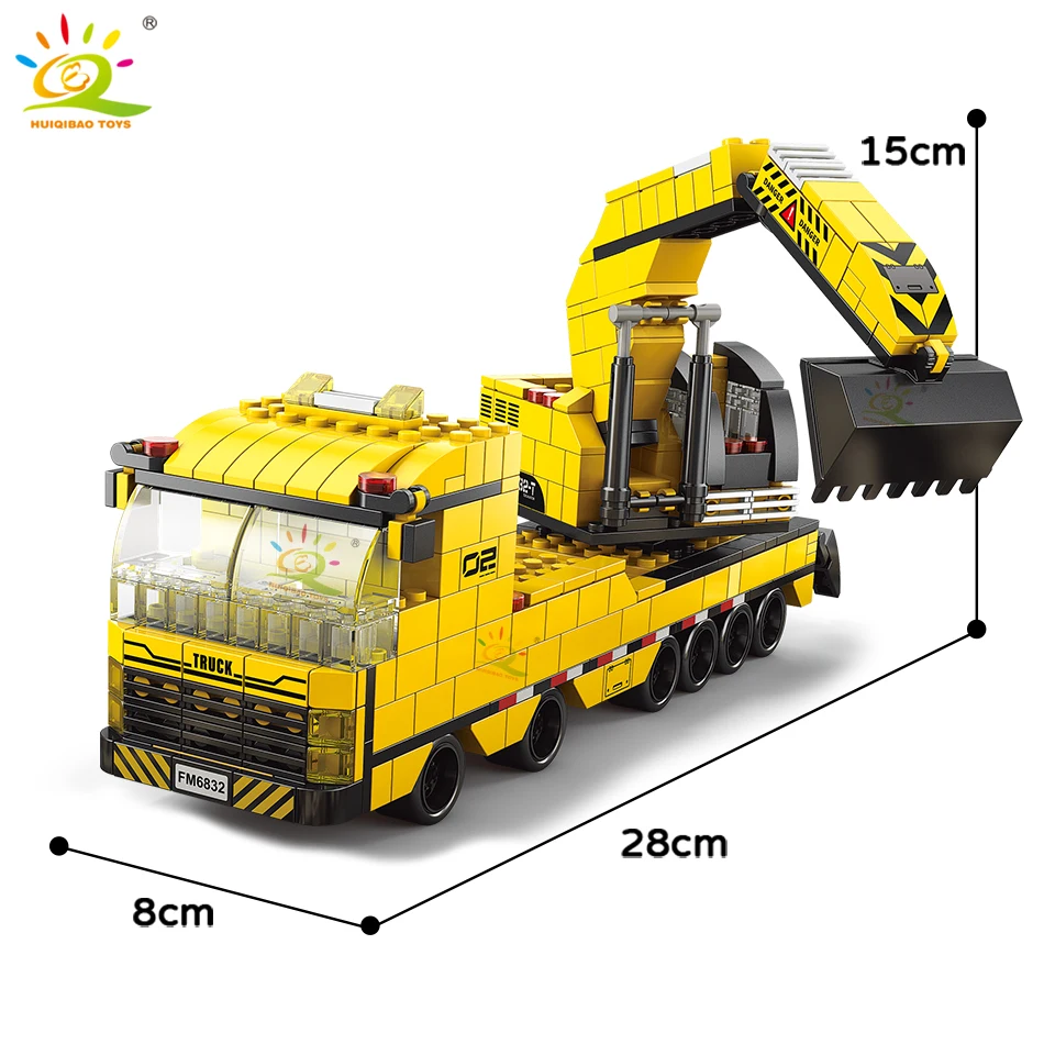 HUIQIBAO 1000pcs 6in1 Engineering Crane Truck Building Blocks City Construction Bricks Bulldozer Car Set For Children Kids TOYS