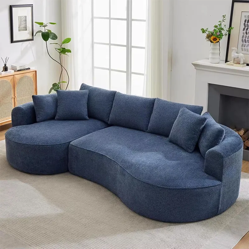 ！@Curved L-Shaped Modular Sectional Sofa Set in a Box with Sponge Filling Fabric Cover & Throw Pillows for Living Room