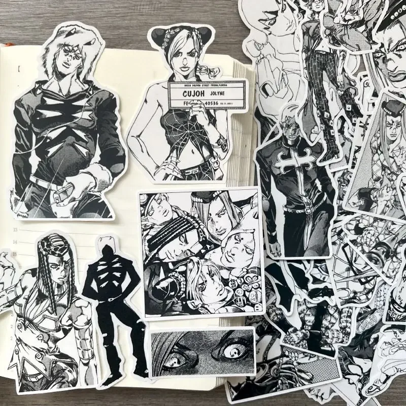 JJBA Black White Anime Sticker Jolyne Cujoh Weather Report Anasui Amane Stickers School Supplies Laptop Phone Case Decor Gift