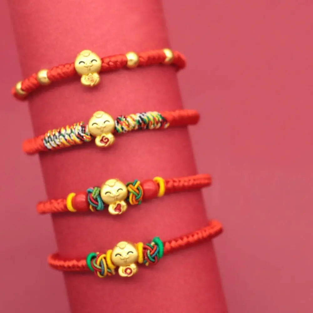 Unique Chinese Style Snake Year Bracelet New Year Golden Lucky Red Rope Zodiac Hand Rope Fortune Bracelet Decoration