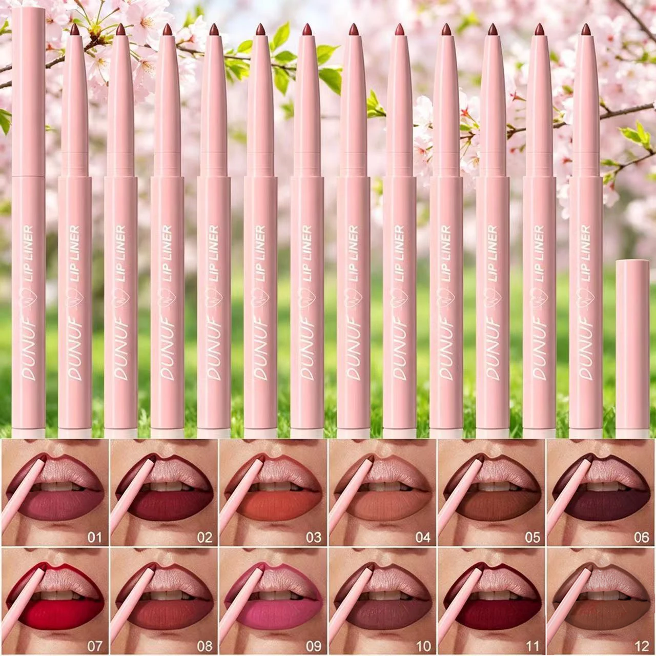 DUNUF 12 Colors Matte Lip Liner Pencil Set Long Lasting Waterproof High Pigment Nude Lip Outline Pen Cosmetic Makeup Kit for Women, Free Liquid Eyeliner & Mascara as Limited Bonus Gift