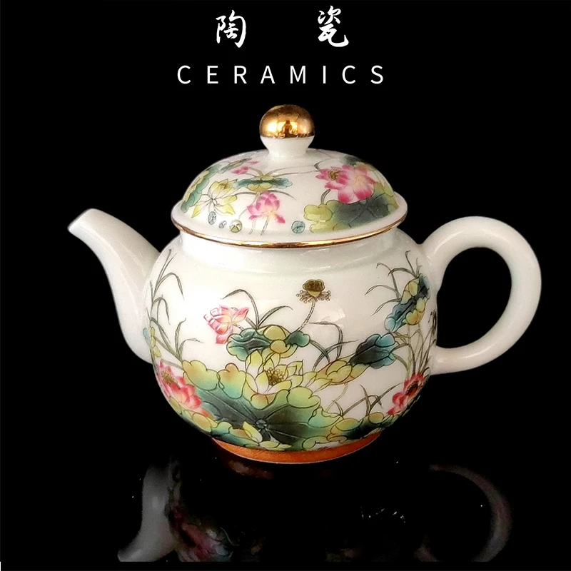 Chinese Jingdezhen Vintage Porcelain Teapot with Strainer, Teapot with Strainer, Ceremony for Te Guan Yin, Oolong Green Tea