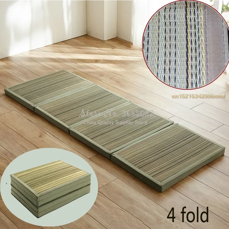 Foldable Straw Mat, Fabric Tatami Mattress, Comfortable Rectangle Floor Mat for Sleeping, Japanese Style Folding Mat