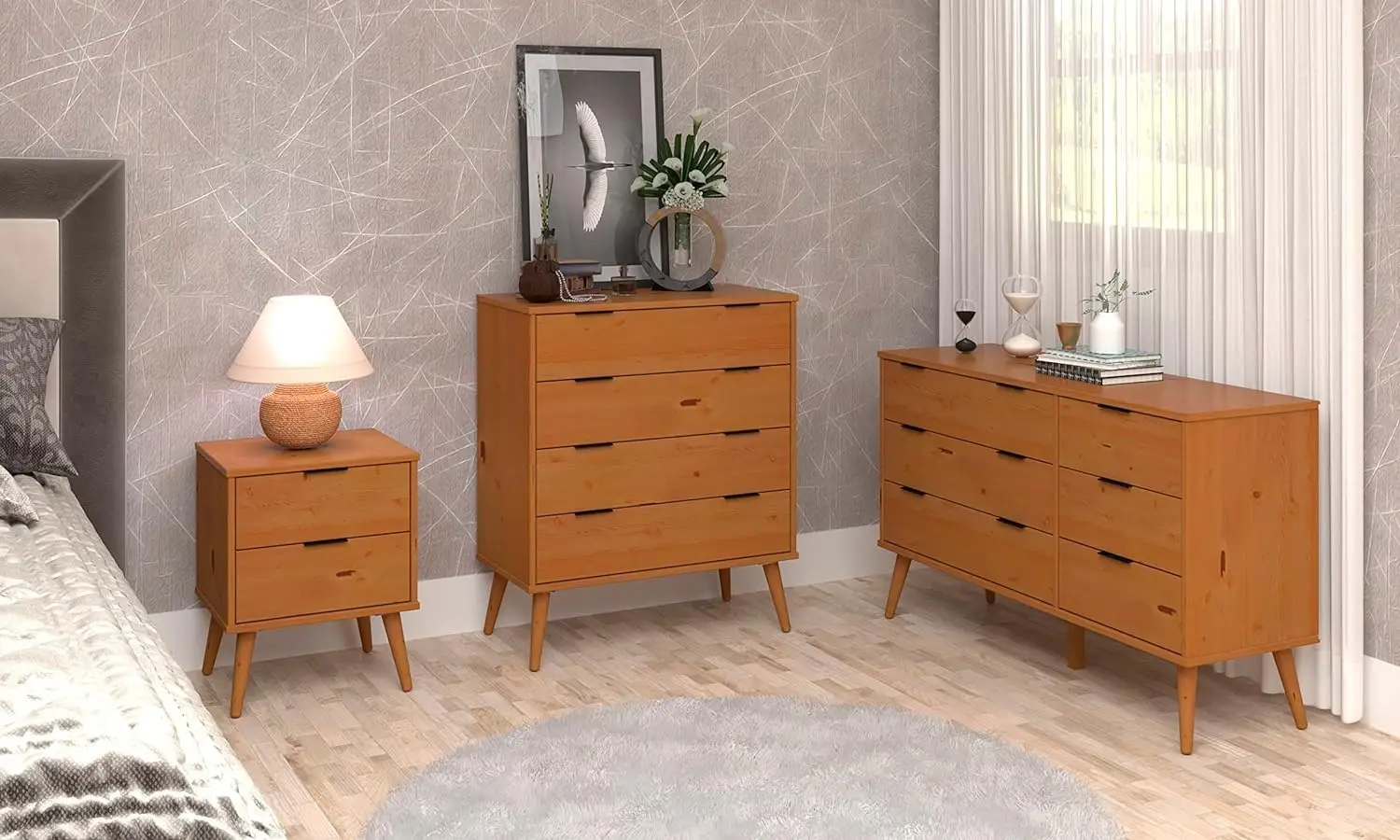 Alice Nightstand 2 Drawer Solid Wood Natural - Charming Mid- Modern Caramel Natural Side Table