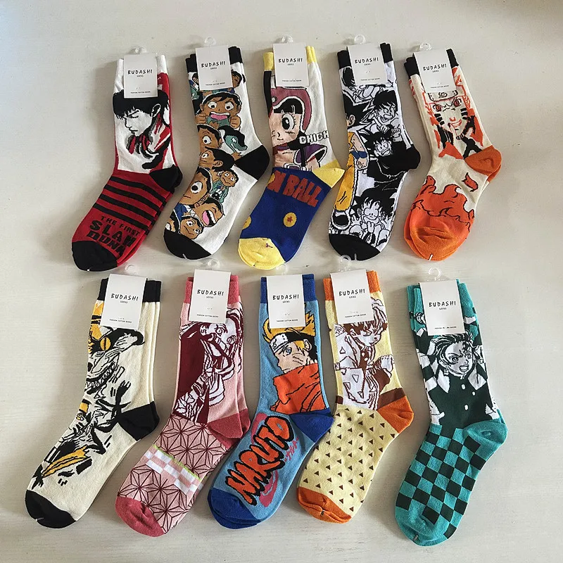 

A pair of cartoon anime men's mid tube women's socks