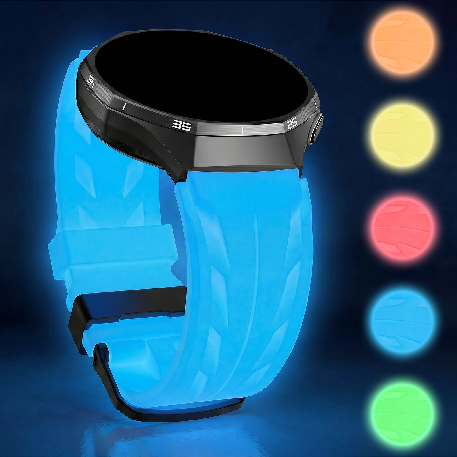 20/22mm Konse luminous watch strap, suitable for Samsung Watch 7/6/5/4/FE sports silicone luminous strap