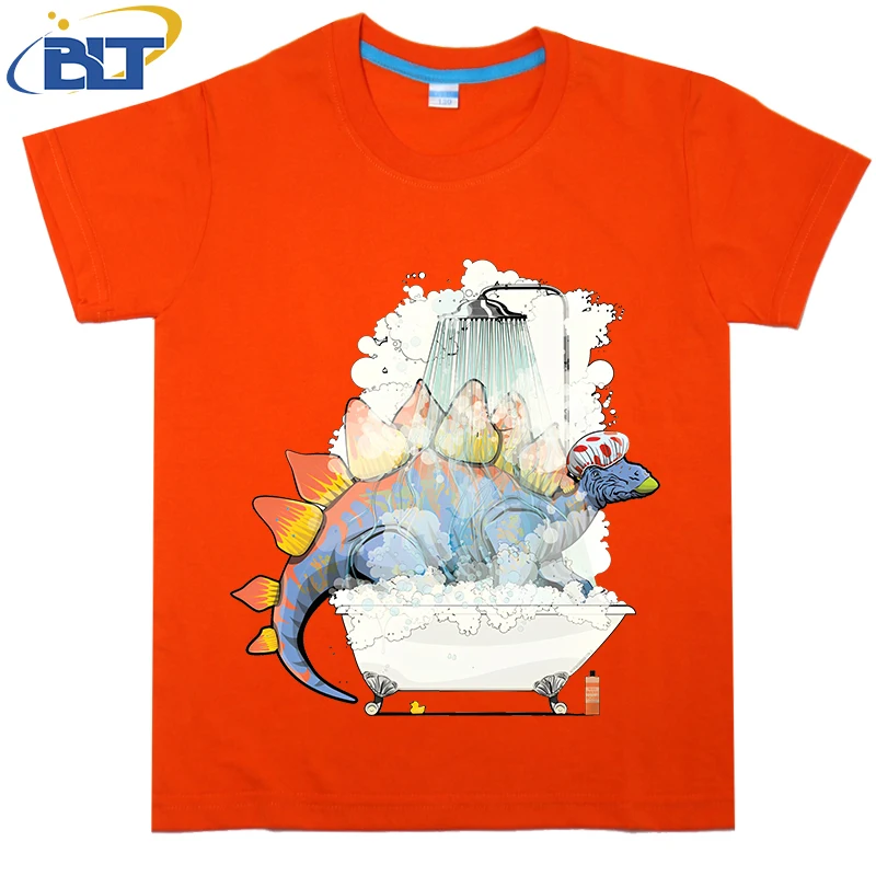 Stegosaurus in der Badewanne, Dusche. Lustige Badezimmer Dinosaurier gedruckt Kinder T-Shirt Sommer Kinder Baumwolle Kurzarm lässig Tops