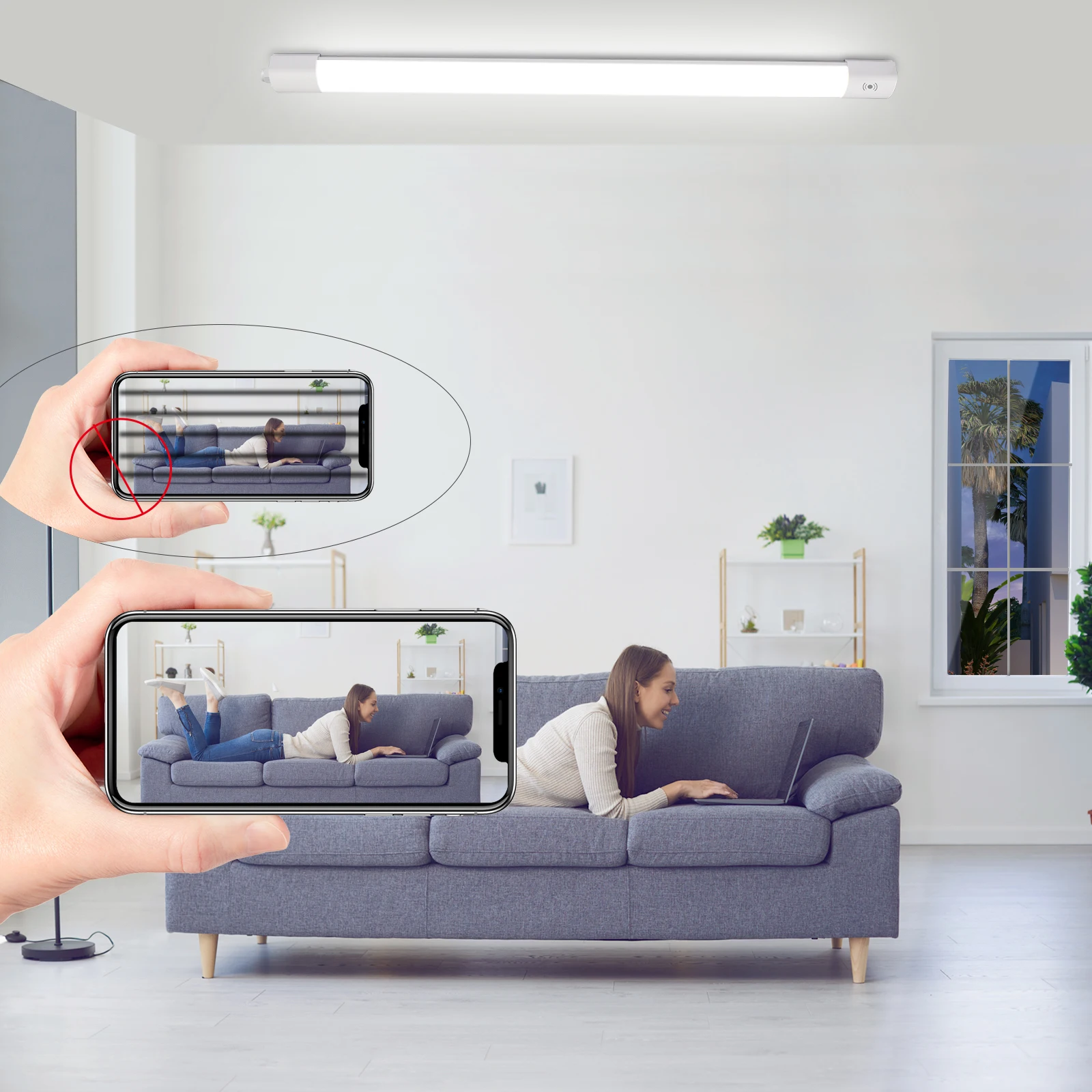 Fotografia 5: Luz LED para Banheiro 3x Conectável 120cm com Sensor de Movimento, IP66 à Prova d'Água, 36W 4000LM 4000K, Oficina Corredor Escritório Porão