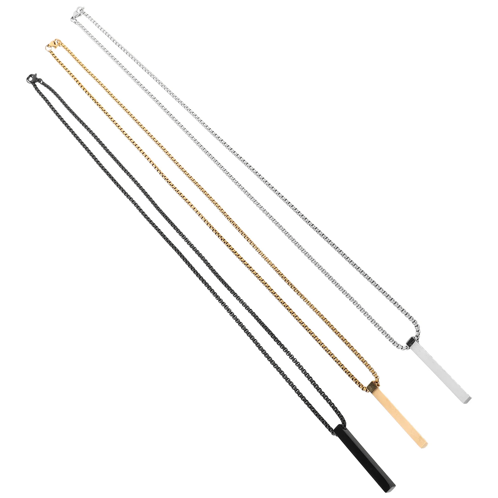 

3Pcs Bar Pendant Necklace Set Stainless Steel Hip Hop Necklace for Men Women Cool Metal Chain Jewelry for Couples Daily Wear