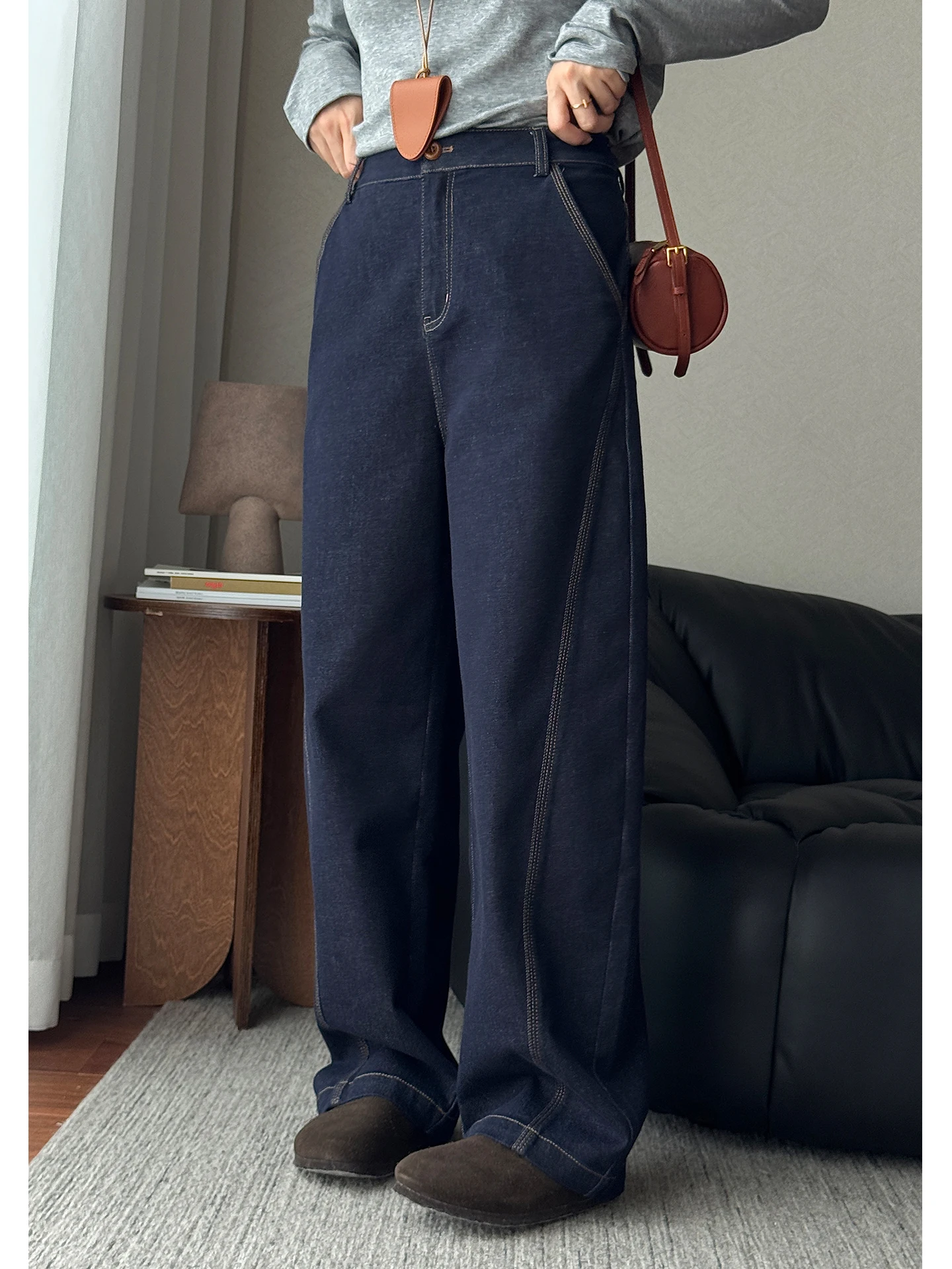 

Джинсы-бананы с широкими штанинами, повседневные, с высокой талией, из хлопкового денима, нелиняющие, мягкие, комфортные, однотонные, с разрезами, стройнящие