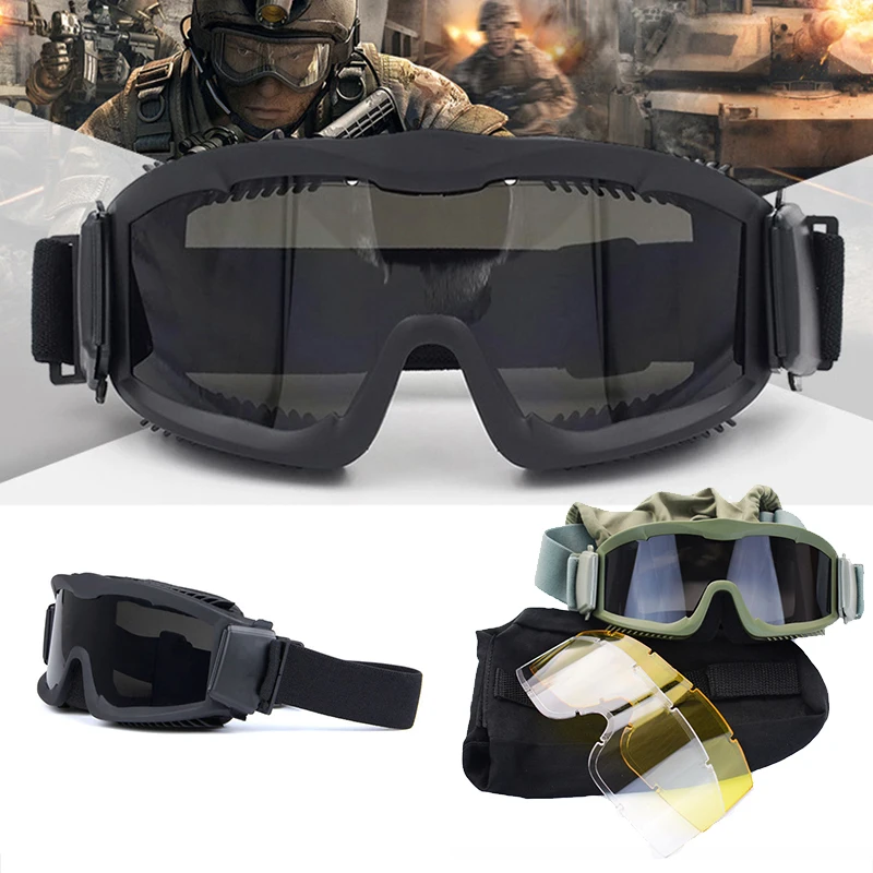 

Outdoor hunting anti fog and wind CS training air gun shooting protective glasses men's army combat glasses 3 lenses