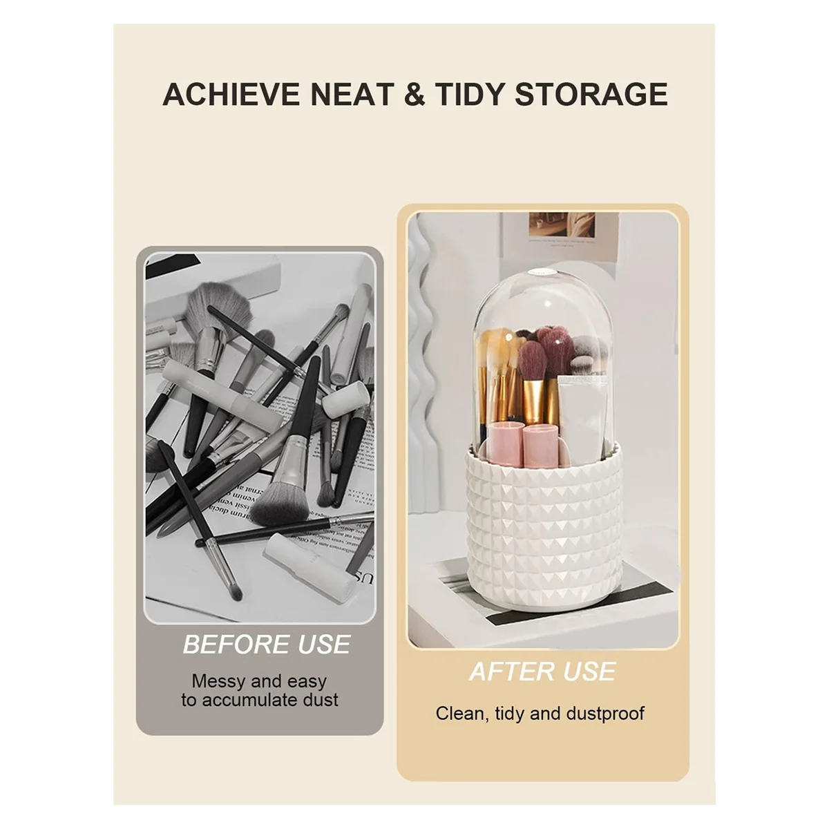 Porta pennelli per trucco, portaoggetti per trucco antipolvere e impermeabile - Organizer per pennelli per trucco cosmetico ruotabile a 360 gradi