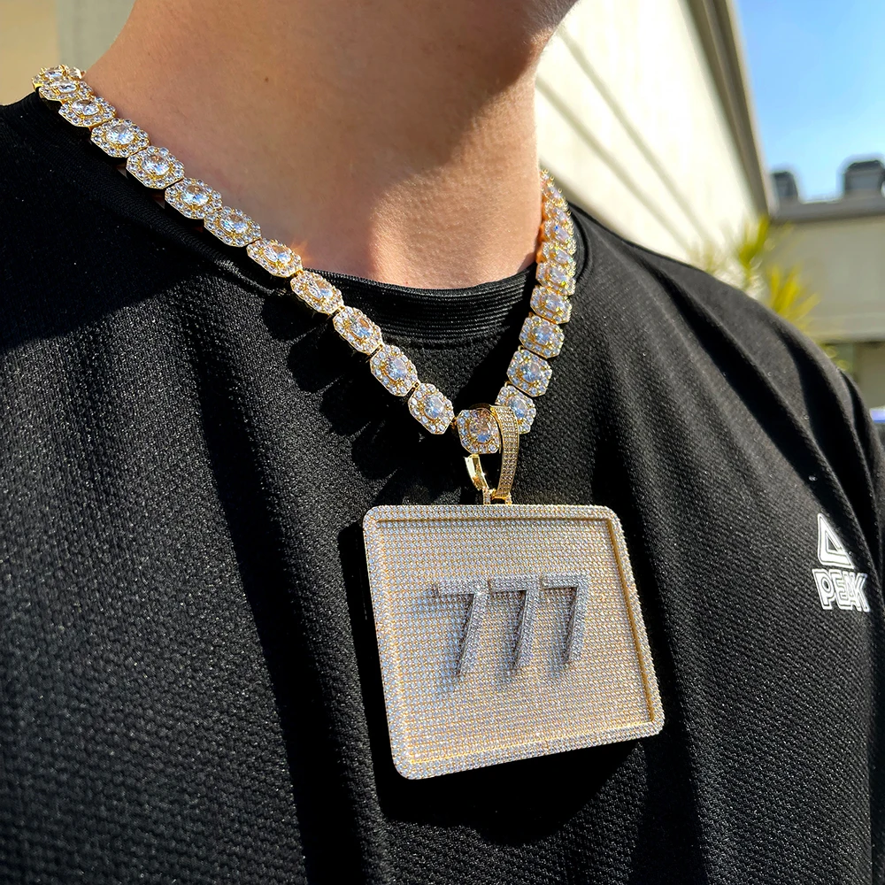 Collana con ciondolo logo nome lettera personalizzata Hip Hop con medaglia esagerata personalità poligonale con diamante zircone