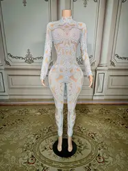 Sexy Skinny Sequins Mirrors Jumpsuit DanceWear Transparent Leggings Stretch CostumeOutfit Performance Outfit CO04