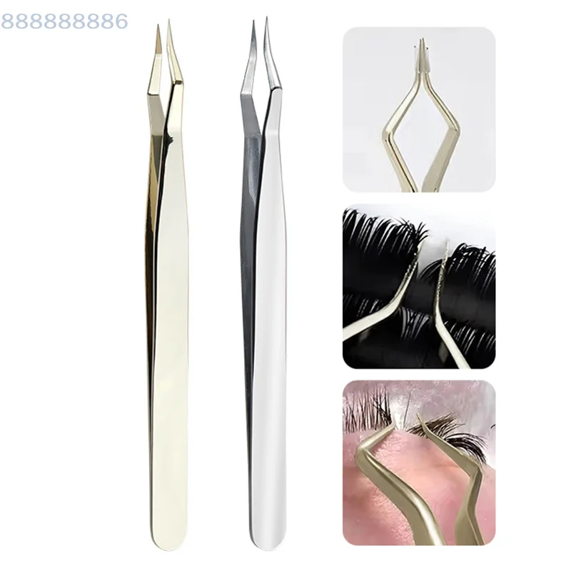 Anti-Slip Stainless Steel Lash Extension Tweezers Curved Tip Straight High Precision for Nail Art Makeup Beauty Tools