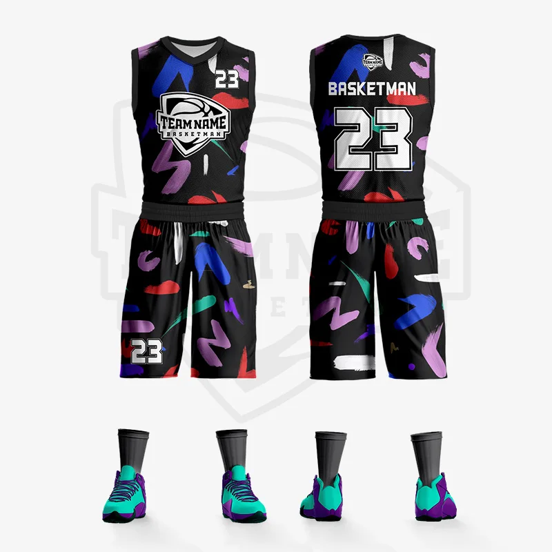 Graffiti Basketball Sets Hot Press Printed Team Name Number Logo Jerseys Shorts Uniforms Sports Fitness Training Tracksuits Male