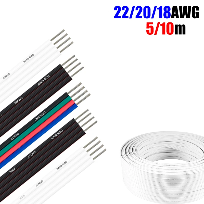 

5/10 м светодиодный кабель, электрический провод 18AWG, 20AWG, 22AWG, 4-контактный удлинительный кабель RGB для 5050 3528 RGB светодиодных лент, динамик, аудио
