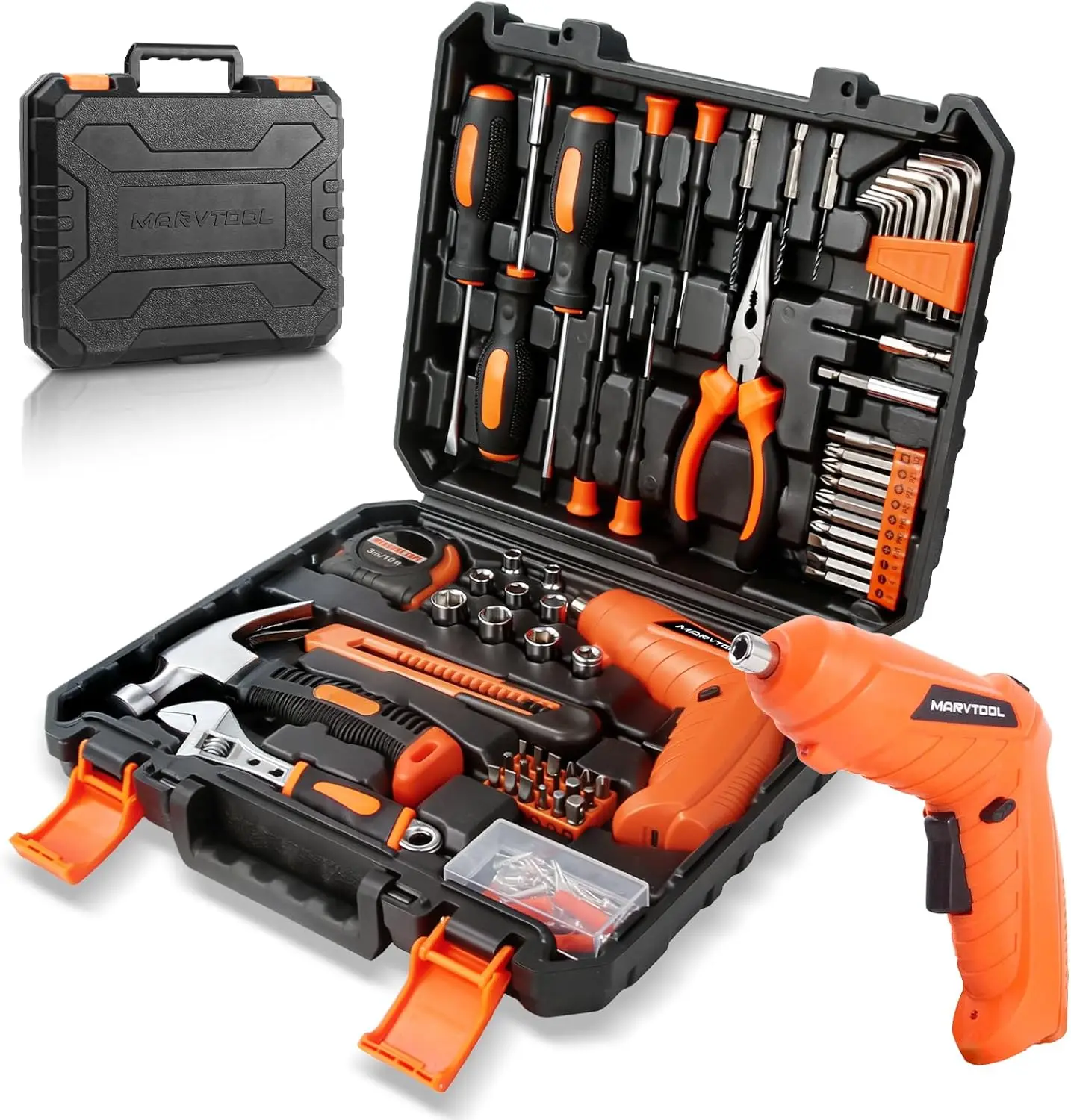 

140-Piece Tool Set with Cordless Drill, Portable Tool Box for Home Repair, DIY, Handyman, Women & Men