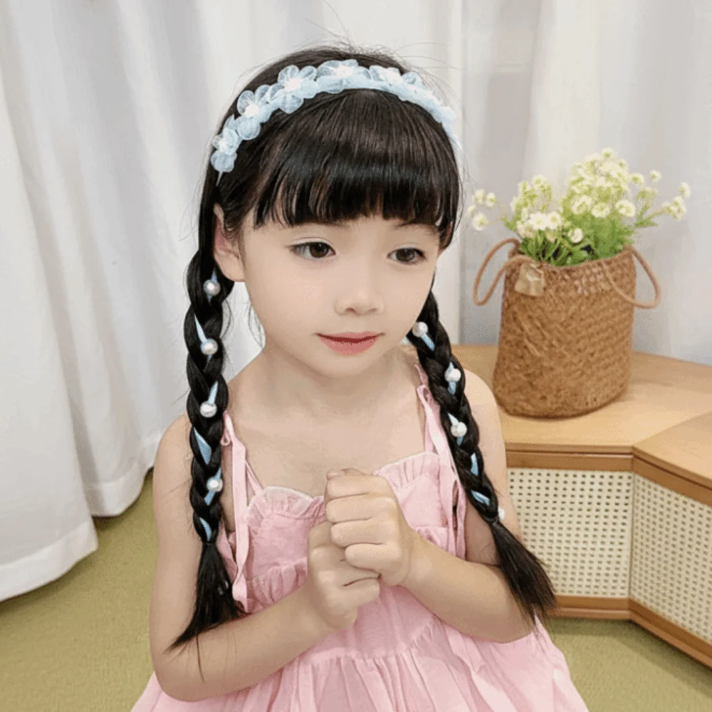 Tulle Flower Fairy Braided Headband Sweet Design Snow Yarn Floral Headband Solid Color Chinese Style Imitation Pearl Headband
