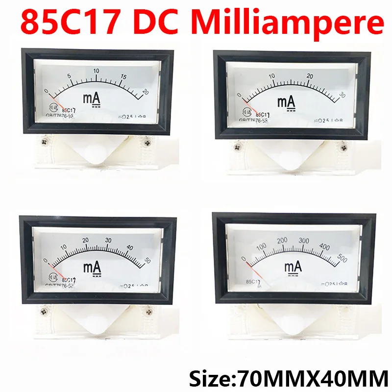 Medidor de Painel Amp com Moldura Preta Miliamperímetro 85c17-ma Ponteiro dc 20ma 30ma 50ma 100ma Quadrado 70×40 mm