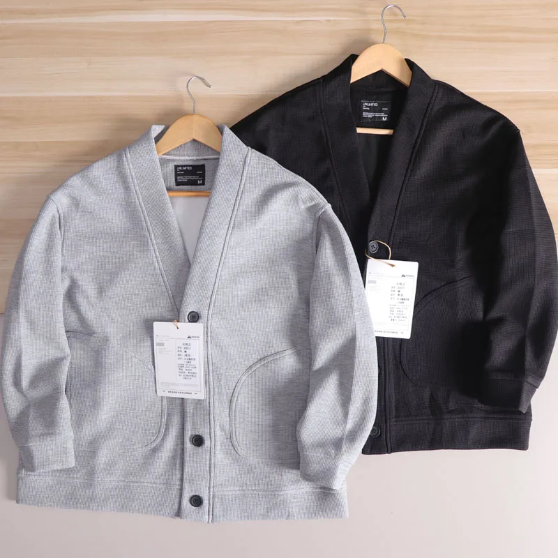 

Высококачественный мужской вязаный открытый кардиган с v-образным вырезом, осенний повседневный свободный крой из смеси полиэстера и спандекса, японский Sle