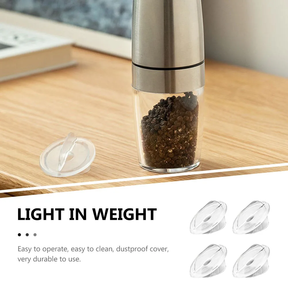 

4Pcs Pepper Mill Dustproof Covers Transparent Acrylic Lids Easy Operation Kitchen Supply Replacement Caps for Electric