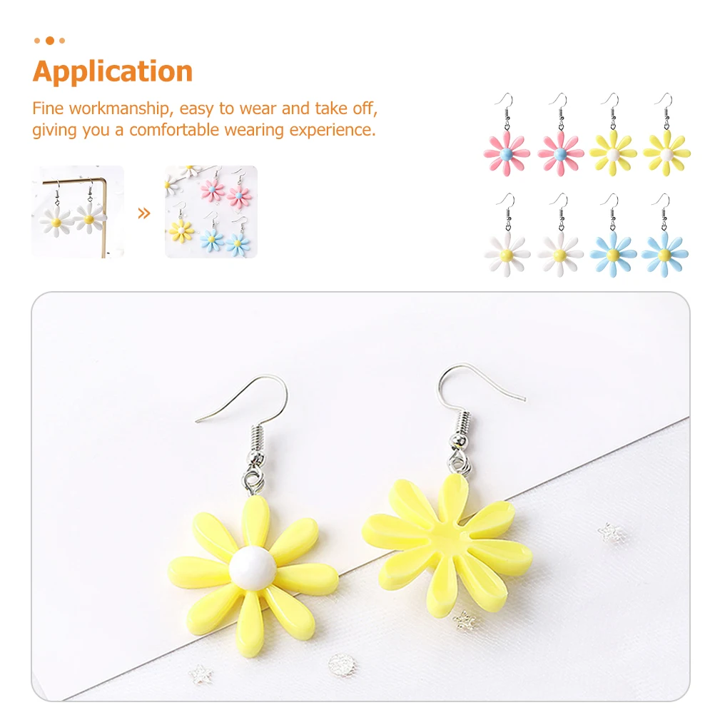 

4 Pcs Candy Colored Flower Earrings Dangle Drop for Women Fashionable Ear Jewelries Daily Wear Simple Dangle