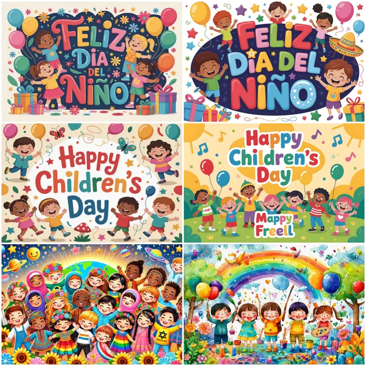 

Cartoon Happy Children's Day Theme Background Feliz Día del Niño Child Party Decoration Backdrop Baby Shower Banner Supplies