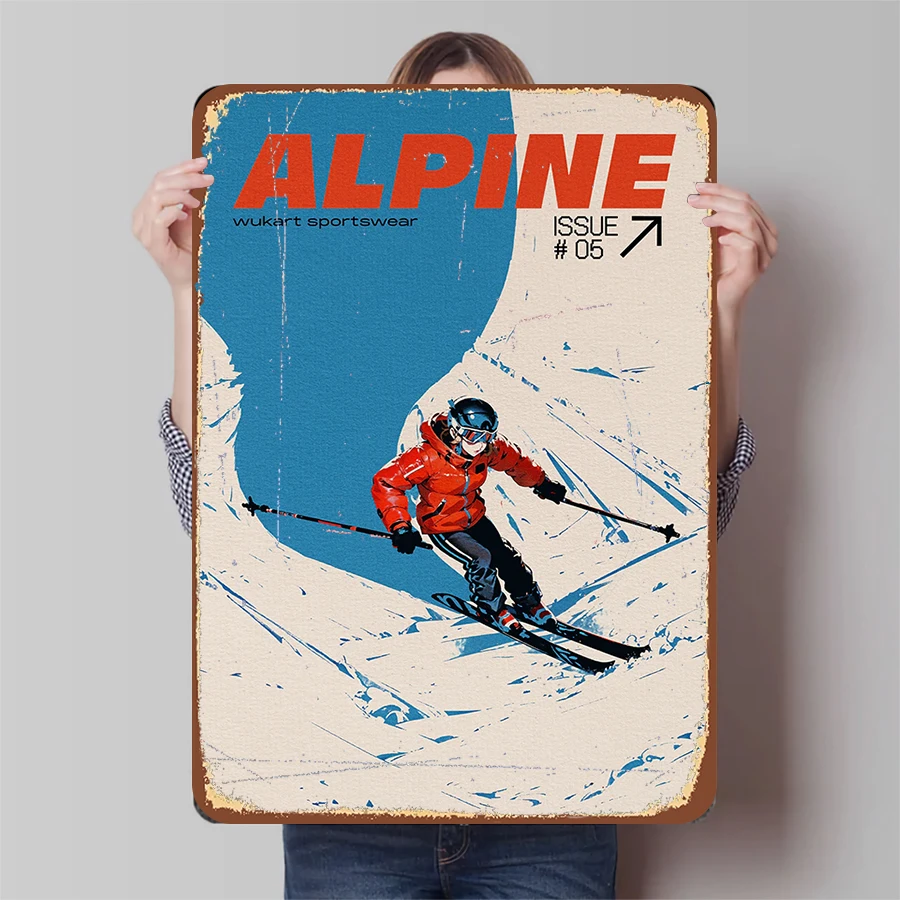 Alpine Skiing Sports Decorative Iron Painting Wukart Sportswear Issue 05 Retro Style Wall Art for Home Office Decoration