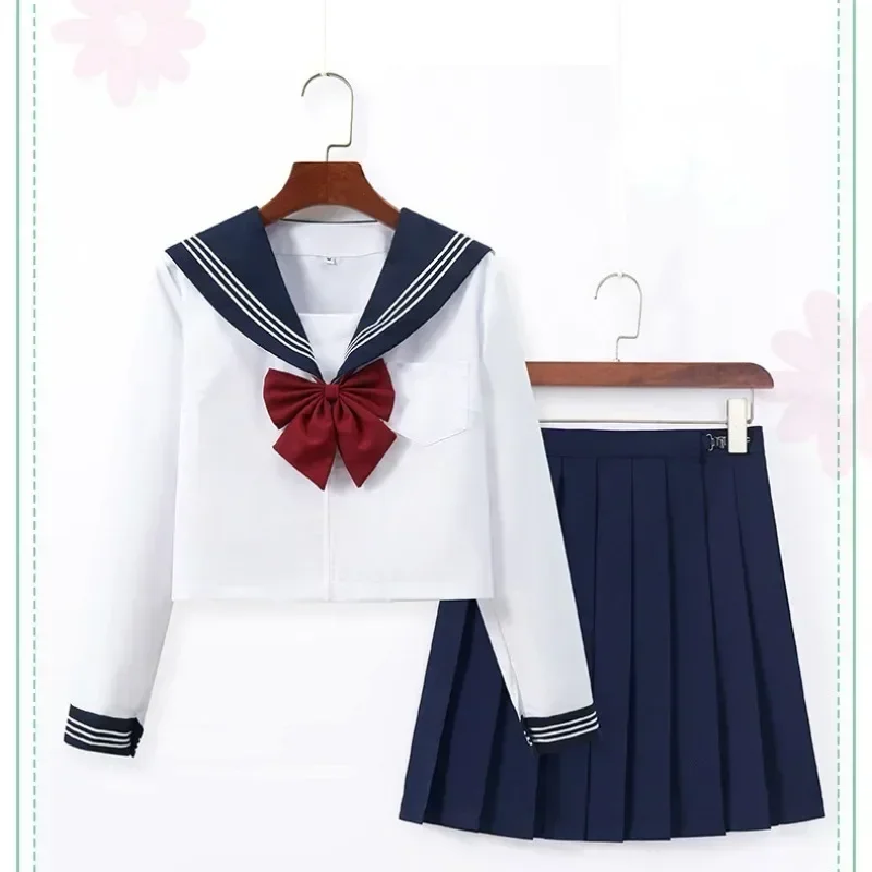 Japanese Class Navy Sailor School Uniform for Students, New Anime Clothes for Girls, COS Sailor JK Navy Suit-White, New