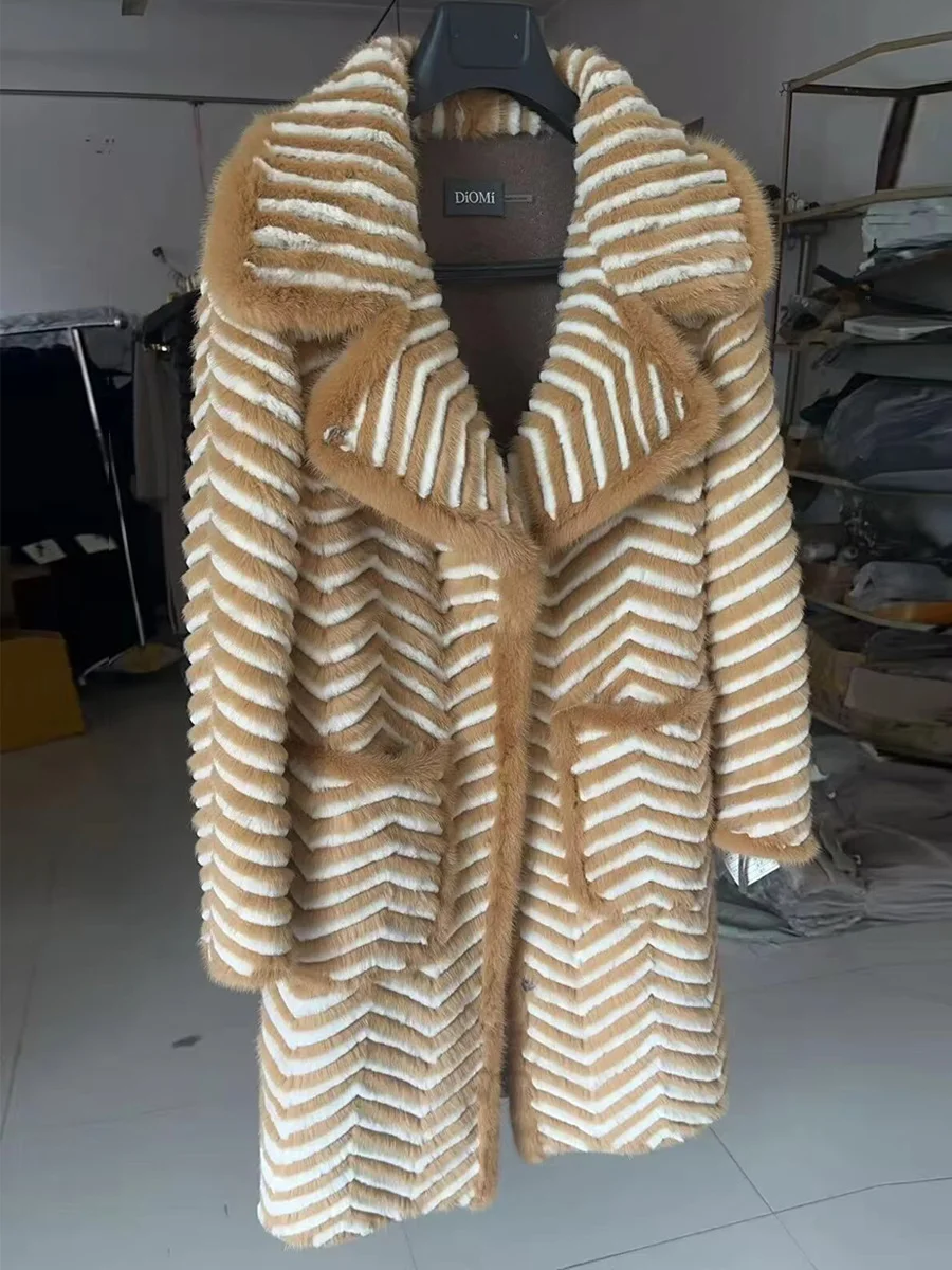 HDHOHR 2026 Real Mink Fur Coat Women Suits collar Super Hot Natural Kintted Mink Coats Mink Fur Jacket Warm For Female Plus Size