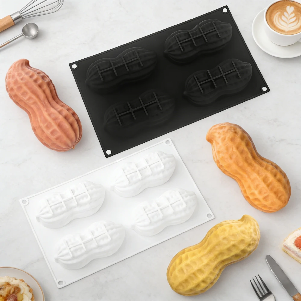 Grand moule en silicone à 4 cavités en forme d'arachide, pour chocolat, pudding, dessert, bougies créatives DIY et savons faits main