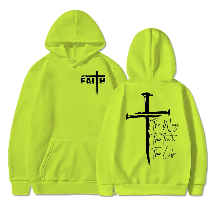 Faith Cross Print Men Women Hoodies Religious Faith Essential Classic Sweatshirt Unisex Cross Religious Gift Men Winter Hoodies