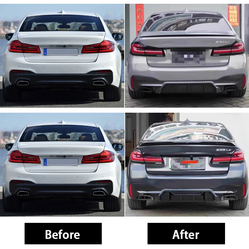 Black Carbon Fiber Look Rear Bumper Spoiler Diffuser for BMW 5 Series G30 G31 2017 - 2023 M Sport 520i 520e 530i 530e 540i M550i