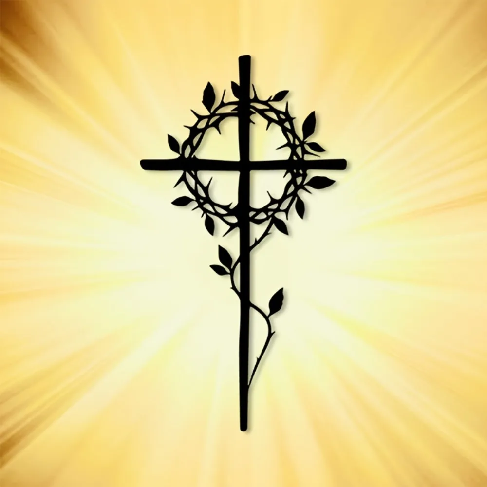 CIFBUY Metal Wall Art Vintage Thorn Crown Cross Sign Iron Craft Sculpture Indoor Outdoor Home Prayer Plaque