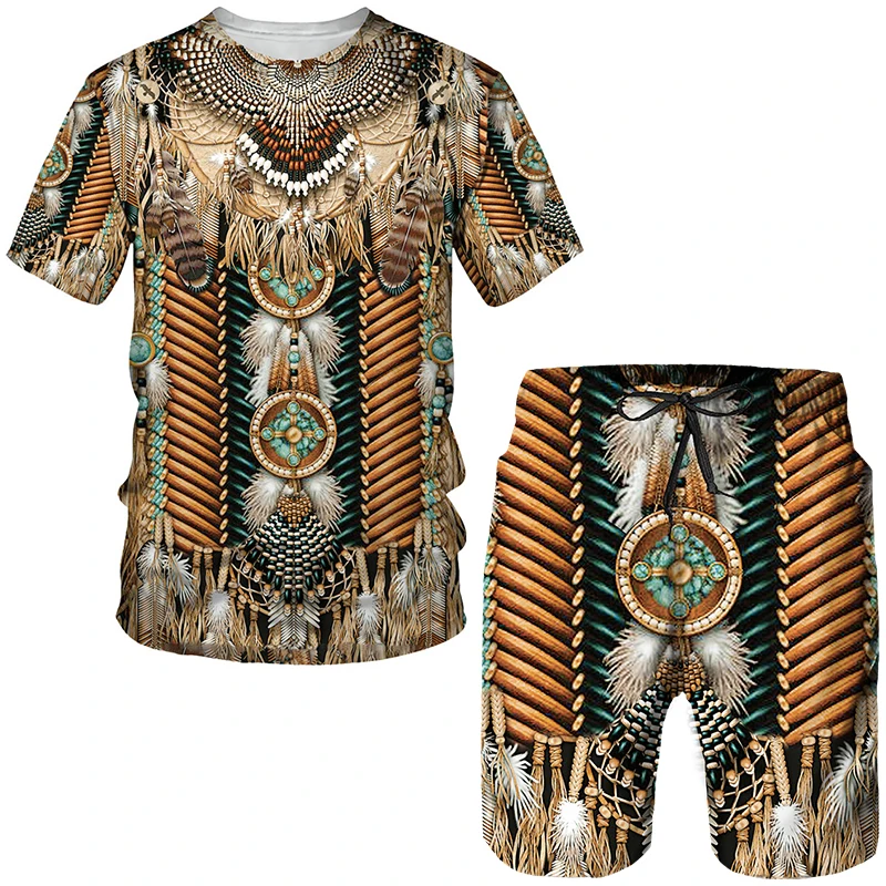 Native Pattern 3D Print Kids Sets Fashion T-Shirts Beach Board Shorts Tees Tops Vintage Indian Boys Girls Sportswear Suits