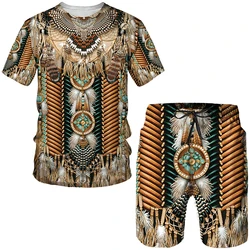 Native Pattern 3D Print Kids Sets Fashion T-Shirts Beach Board Shorts Tees Tops Vintage Indian Boys Girls Sportswear Suits
