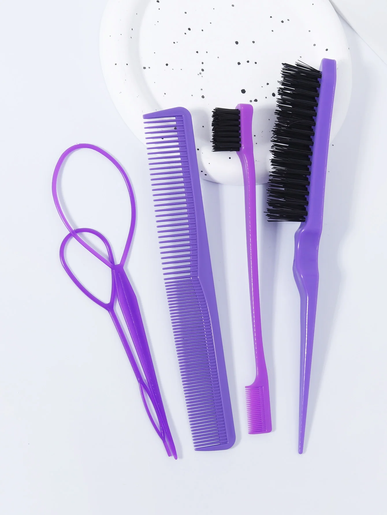 مجموعة مشط شعر مكونة من 5 قطع، 2 أدوات جديلة فرنسية، 1 فرشاة شعر مثيرة، فرشاة تحكم بحافة واحدة، مجموعة مشط شعر واحدة، خاصة لشعر مستعار حقيقي #2