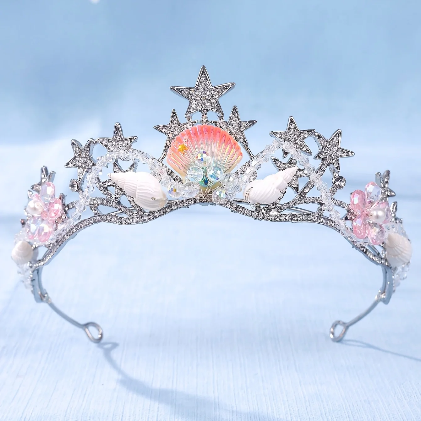 Elegant Women's Purple Heart, Starfish, and Seashell Mermaid Tail Bridal Headpiece with Sparkling Crown/Tiara image 4