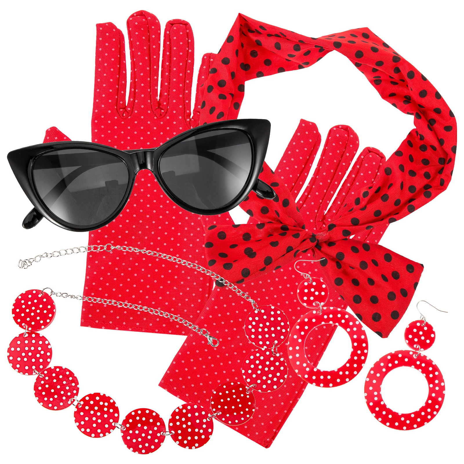 

50s Accessories Set Retro Women Costume 1950s Glasses Necklace Earrings Headb Vintage Cosplay Role Playing Halloween Party