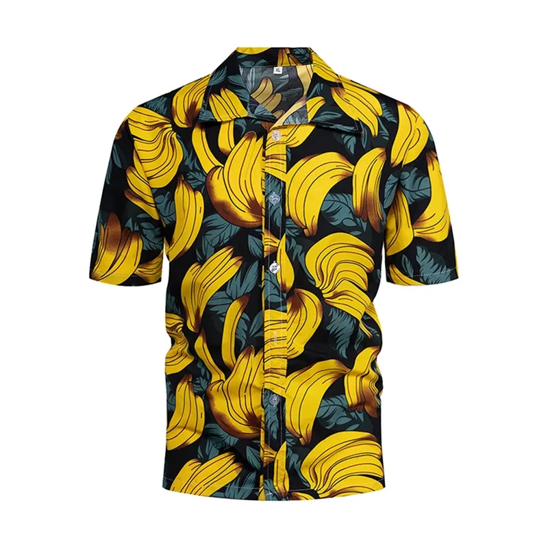 3D Printed Banana Fruit Graphic Shirt For Mens Casual Short Sleeve Beach Hawaiian Shirts Men Plus Size Vacation Tees Streetwear