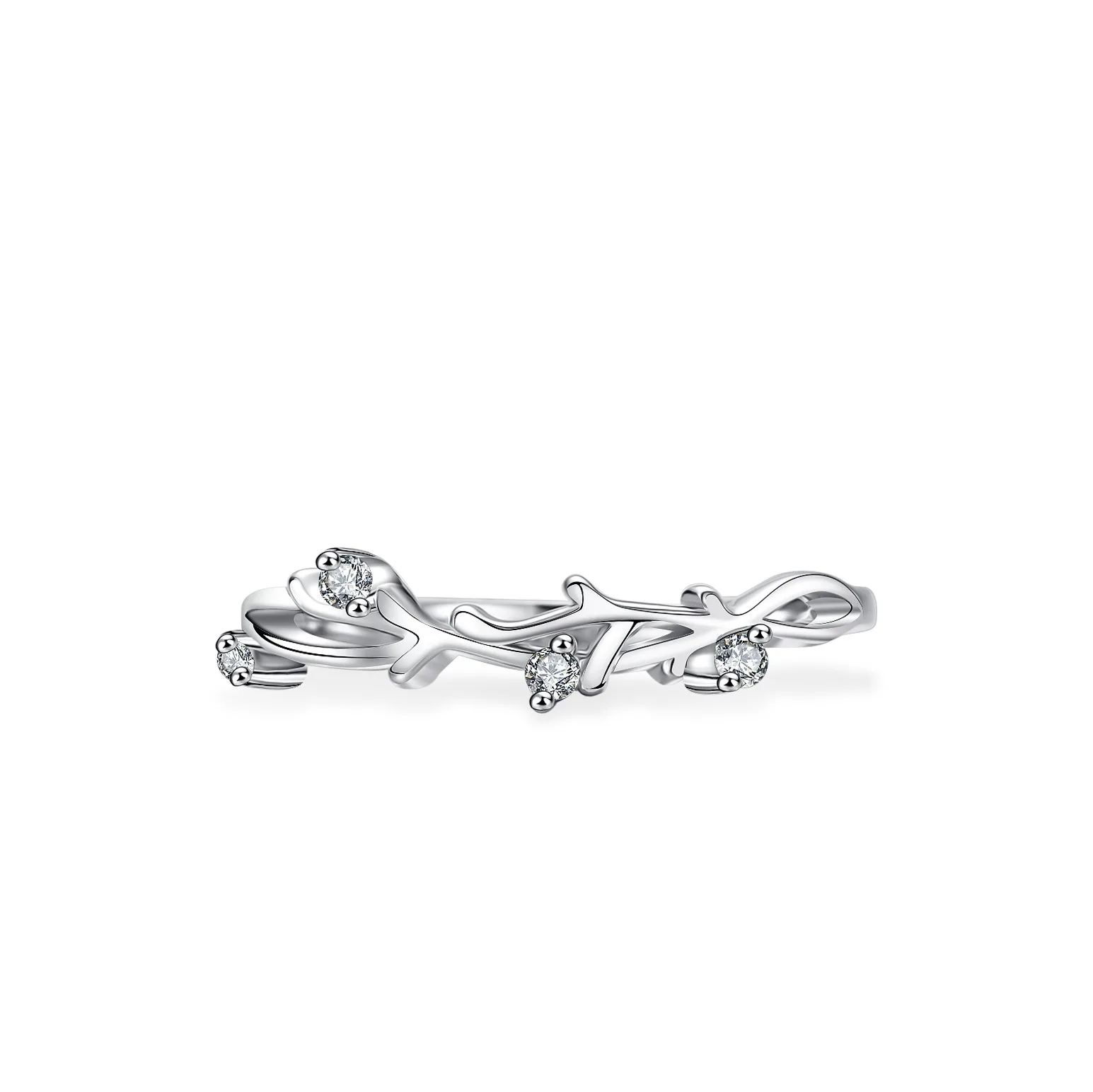 18K Gold Inlaid Moissanite Ring for Women, Straight Branch Ring, Fashionable Luxury Platinum PT950 Diamond Jewelry