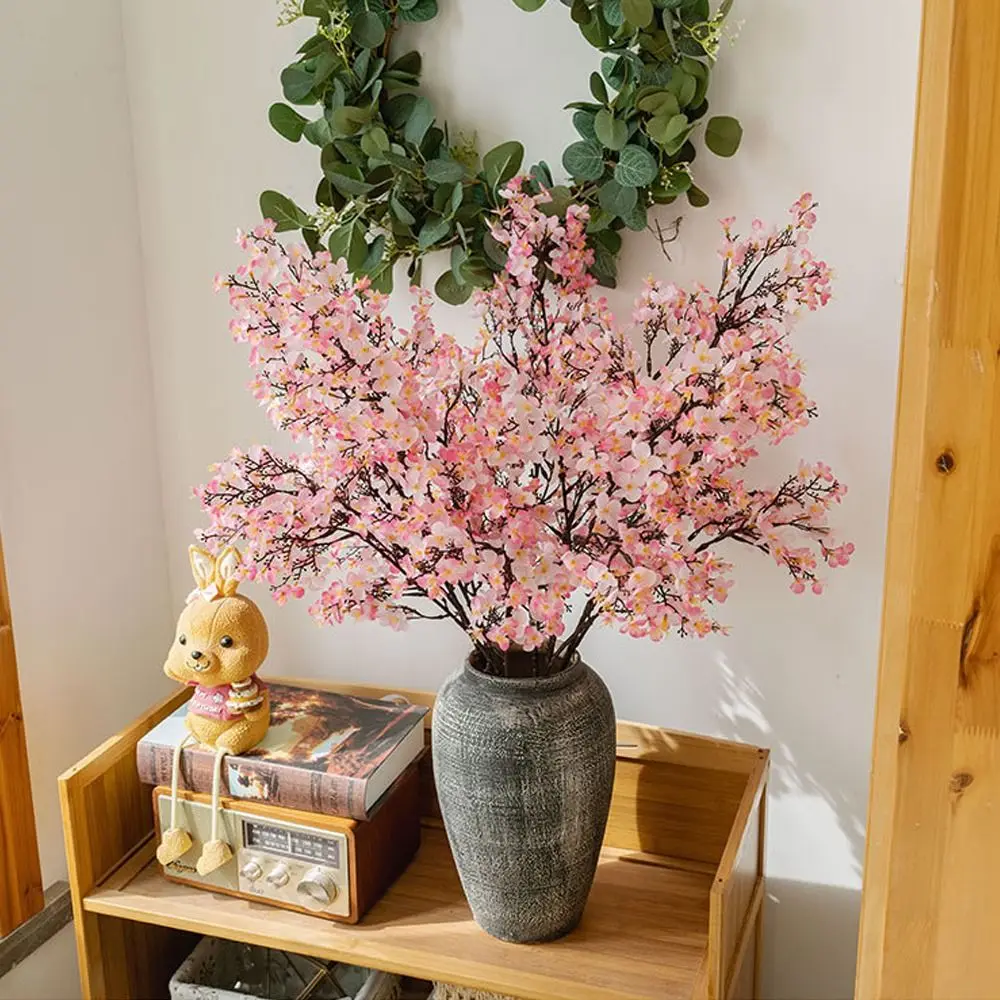 

97cm Artificial Peach Blossom Branch Plastic Real Touch Silk Peach Blossom Elegant Handmade Fake Flower Wedding Decor