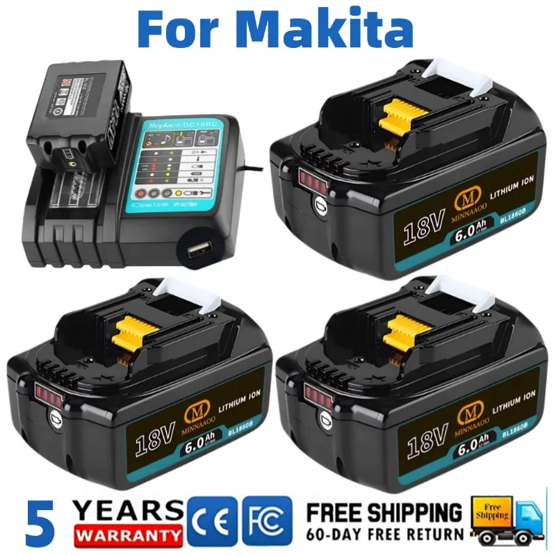 

НОВЫЙ 100% оригинальный аккумулятор для Makita 18 В, 6,0 Ач Литиевая аккумуляторная батарея для инструментов BL1830B BL1840B BL1850B