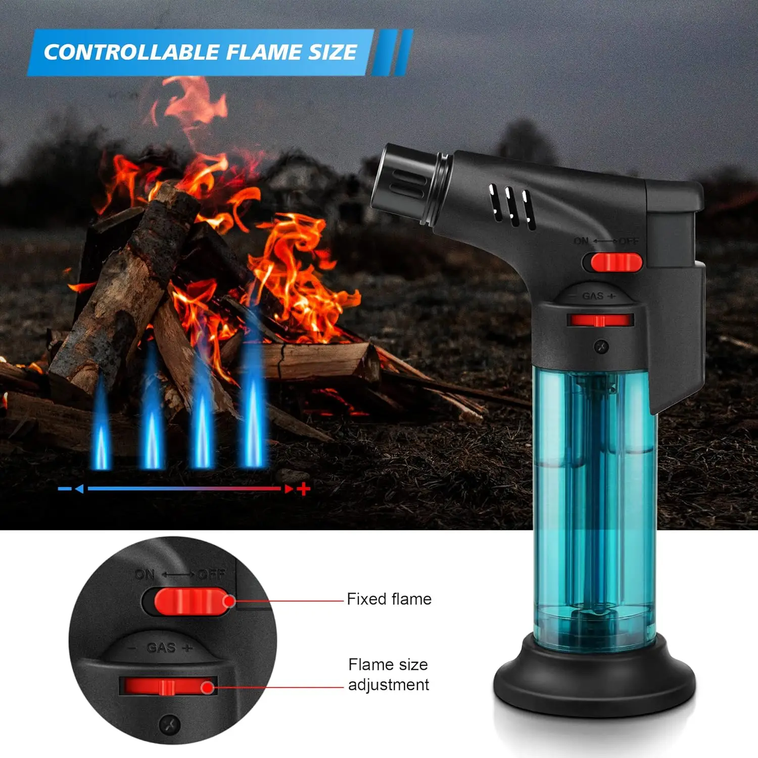 Torch Lighters, Jet Flame, Butane Gas, Mini Refillable Windproof Lighters for Candles, Fireplace, Grill, Kitchen 4 Pack 2026 New view 2