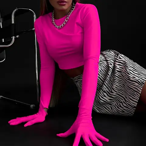 OMSJ Mode Casual Långärmad O-ringad Skinny T-shirt Med Handskar Y2K Höst Toppar T-shirts Dam Sexig Crop Top Streetwear Kläder 8 best sales långärmad t-shirt med handskar - №8