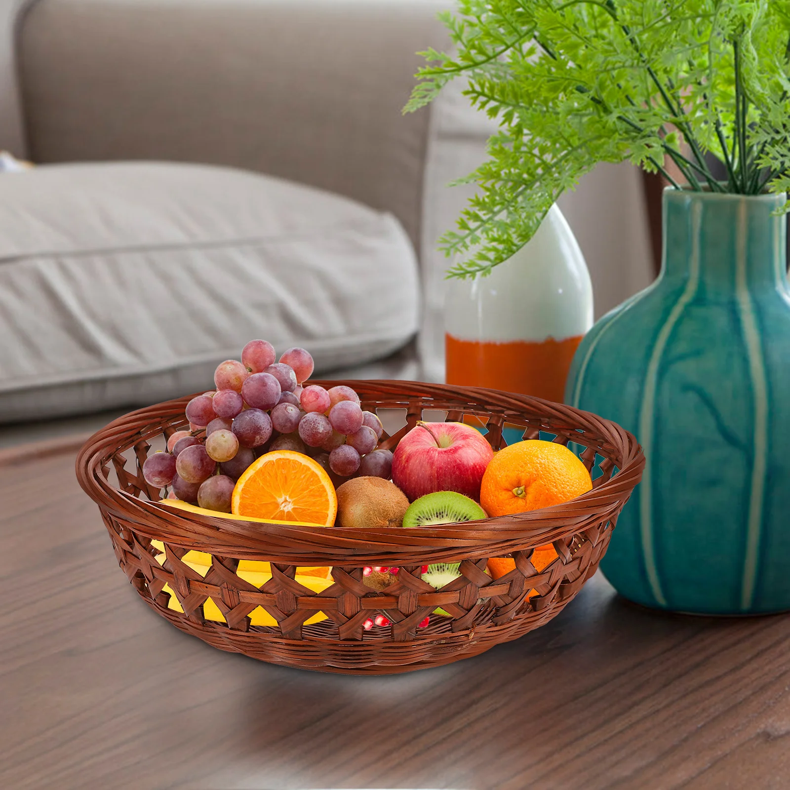 

1Pcs Bamboo Woven Basket Compact Sturdy Base Multipurpose Storage Container Home Kitchen Office Fruit Vegetable Organizer