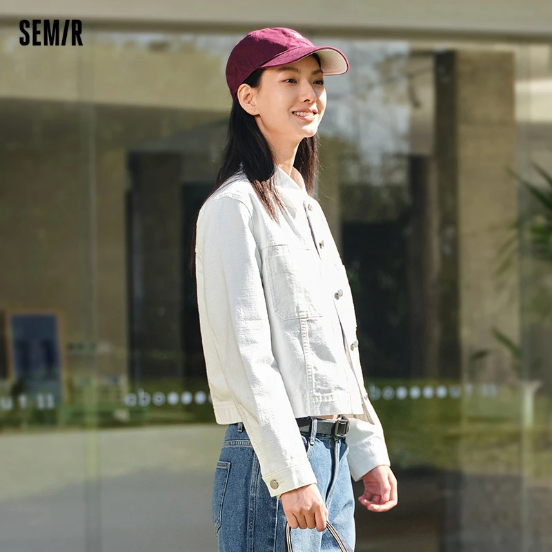 Semir 2024 Denim Jacket Women Short Style Small And Taller Spring New Retro Round Neck Jacket Casual And Versatile Coats