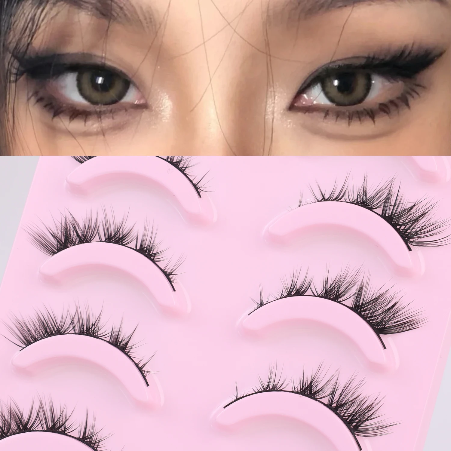 Cat Eye Eyelashes 5 Pairs Fox Eye Lashes Faux Mink Lashes Fluffy Strip False Lashes Natural Look Eyelashes Lash Makeup Tools